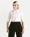 Rareism Women's Ceos White Cotton Spread Collar Plain Cuffed Sleeve Regular Fit Top