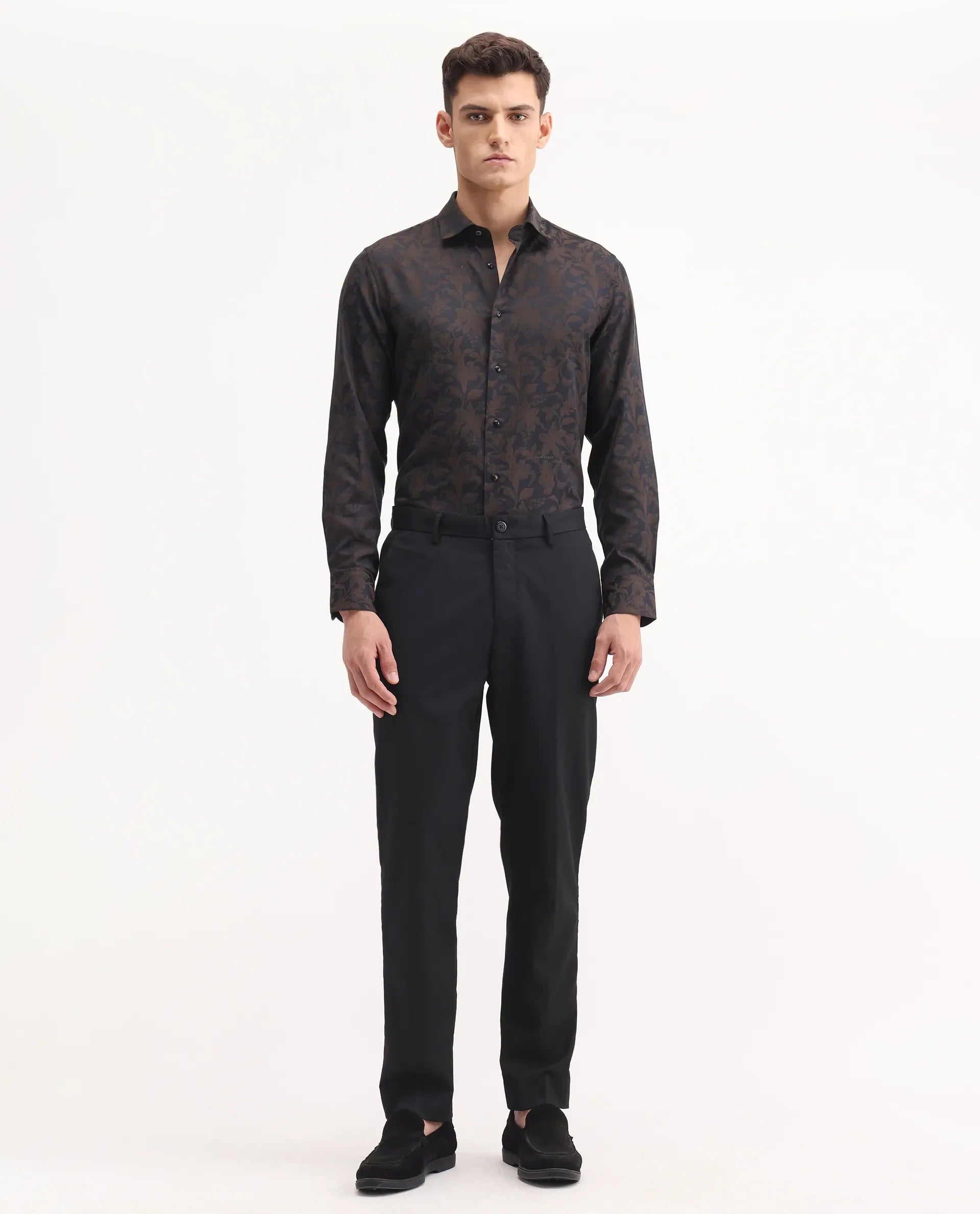 Rare Rabbit Men's Chamey Black Polyester Plain Regular Fit Trouser