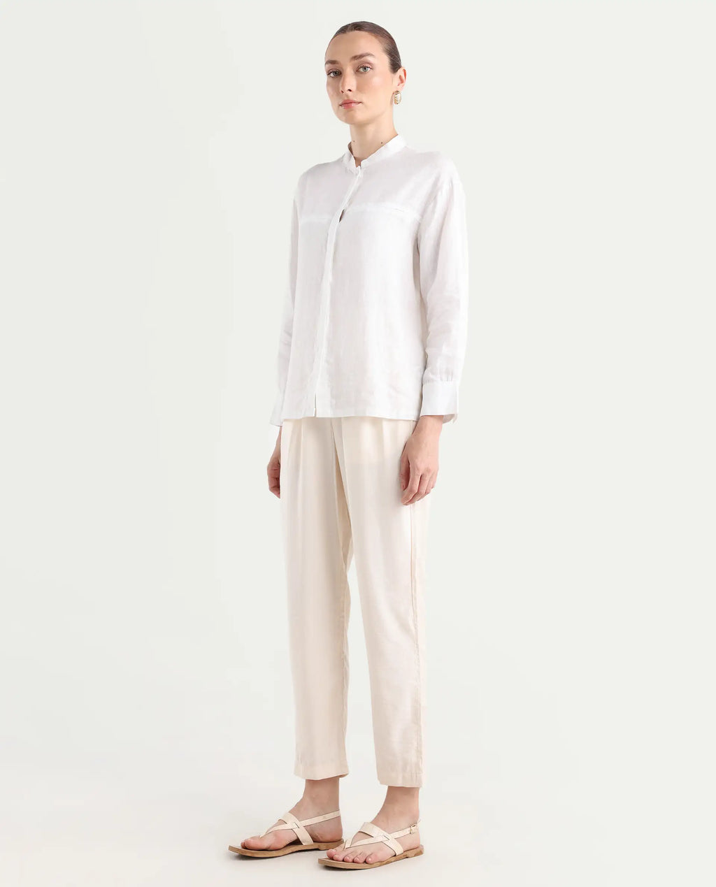 Rareism Women's Chant-B-Beige Viscose Blend Plain Ankle Length Tapered Trouser