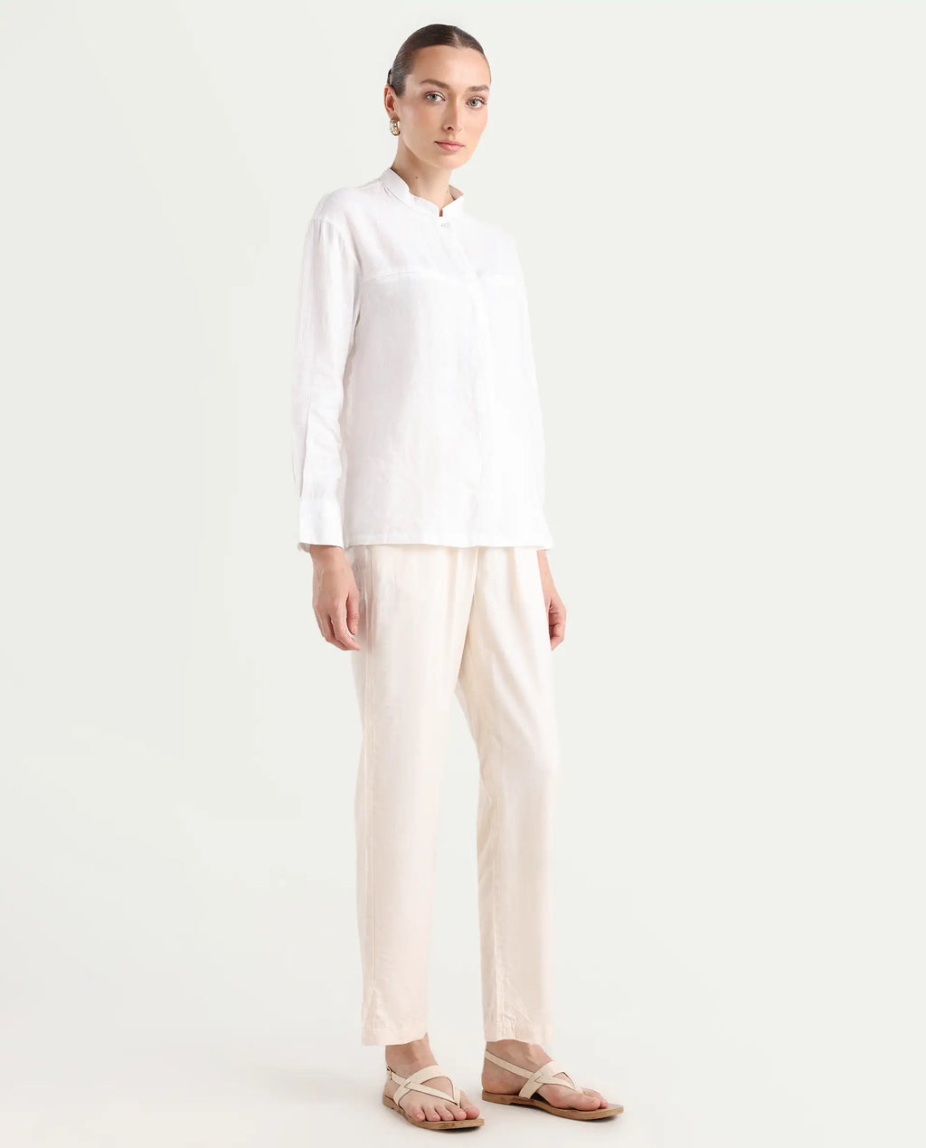 Rareism Women's Chant-B-Beige Viscose Blend Plain Ankle Length Tapered Trouser
