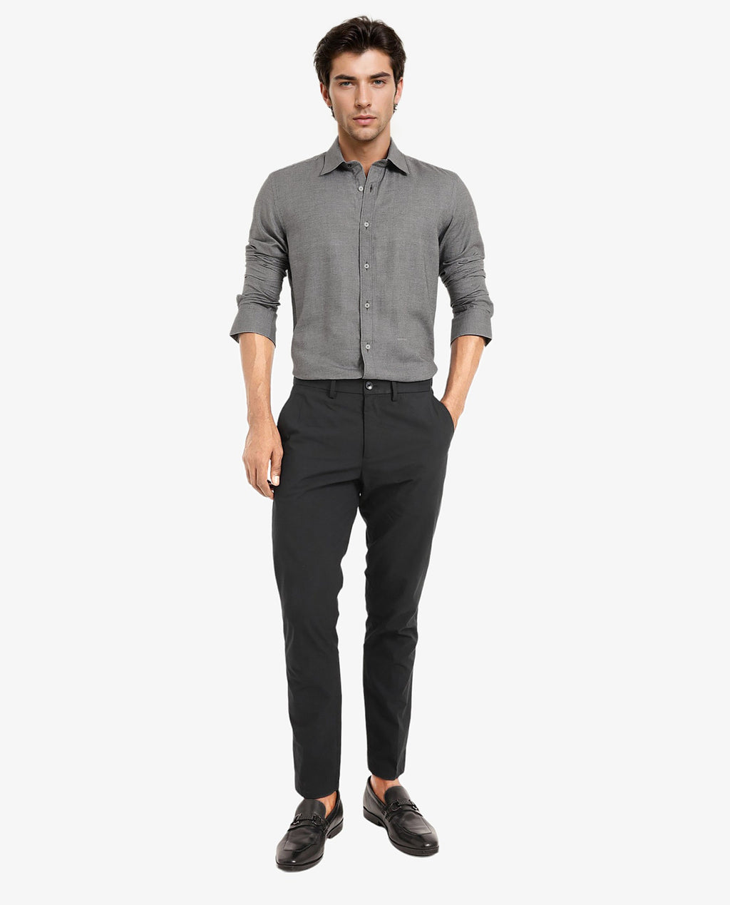 Rare Rabbit Men's Chapelle Black Cotton Plain Regular Fit Full Sleeve Collared Shirt