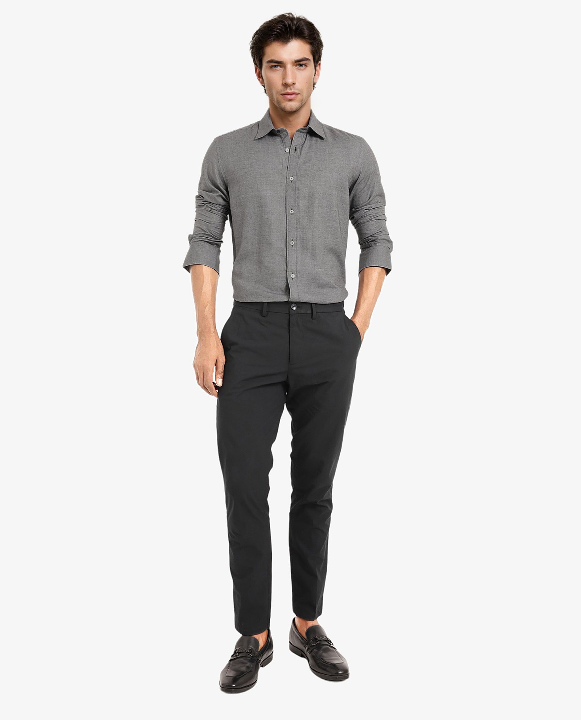 Rare Rabbit Men's Chapelle Black Cotton Plain Regular Fit Full Sleeve Collared Shirt