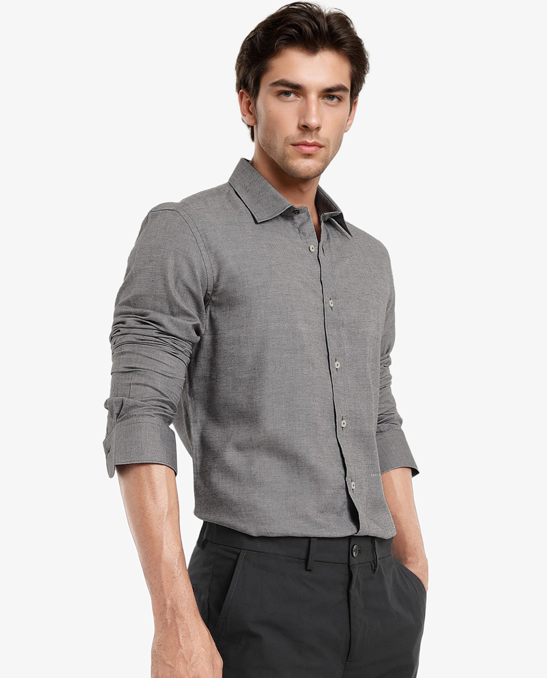 Rare Rabbit Men's Chapelle Black Cotton Plain Regular Fit Full Sleeve Collared Shirt