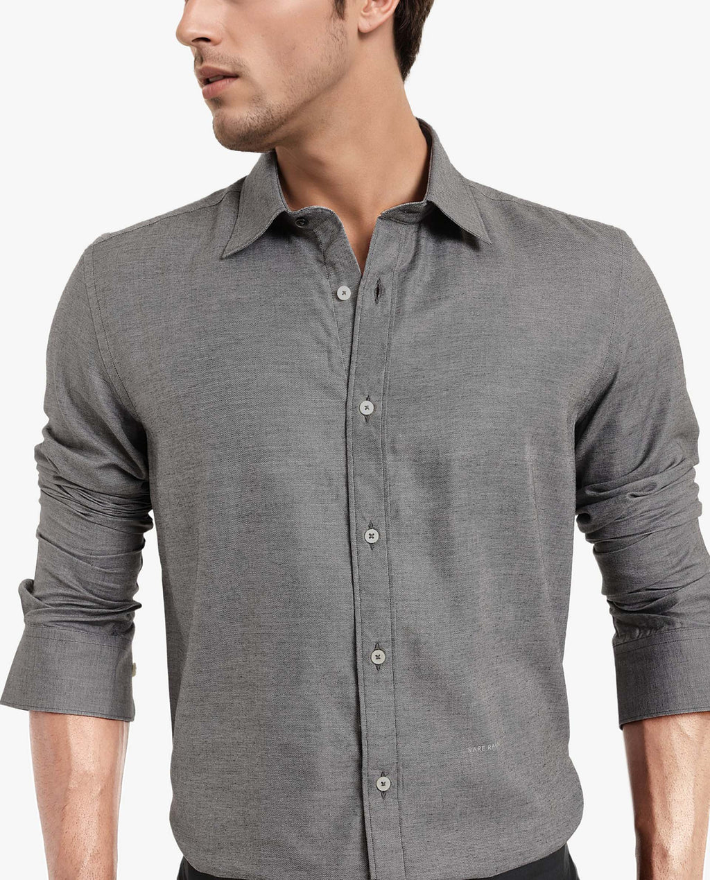 Rare Rabbit Men's Chapelle Black Cotton Plain Regular Fit Full Sleeve Collared Shirt