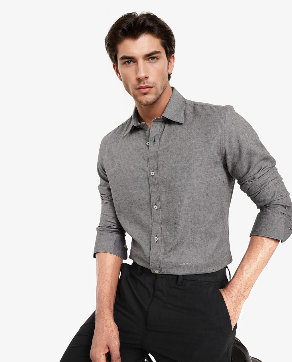 Rare Rabbit Men's Chapelle Black Cotton Plain Regular Fit Full Sleeve Collared Shirt
