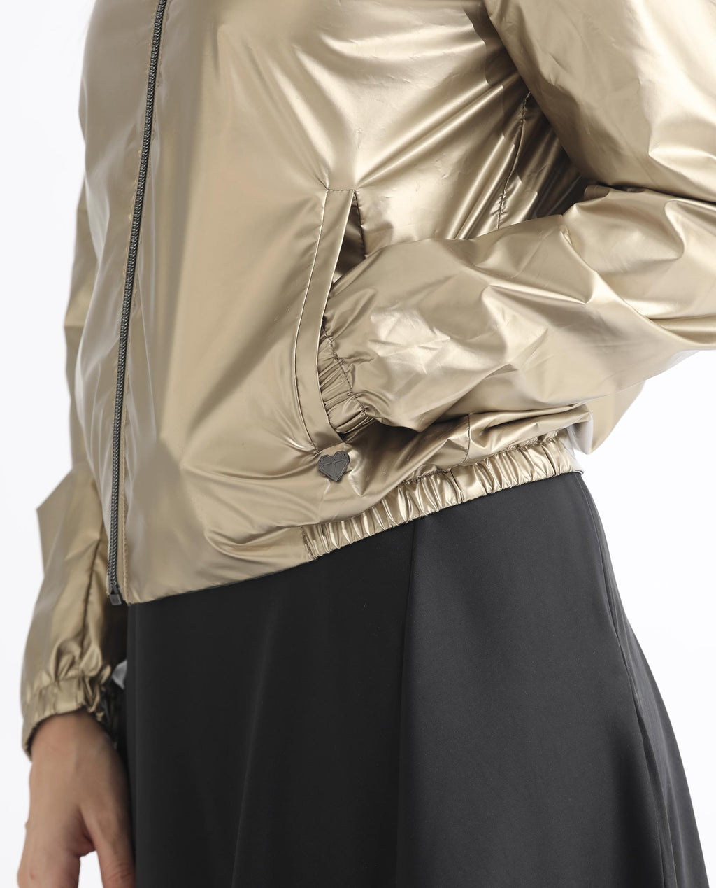 Rareism Women's Charlotte Gold Polyester Mandarin Collar Plain Regular Fit Jacket