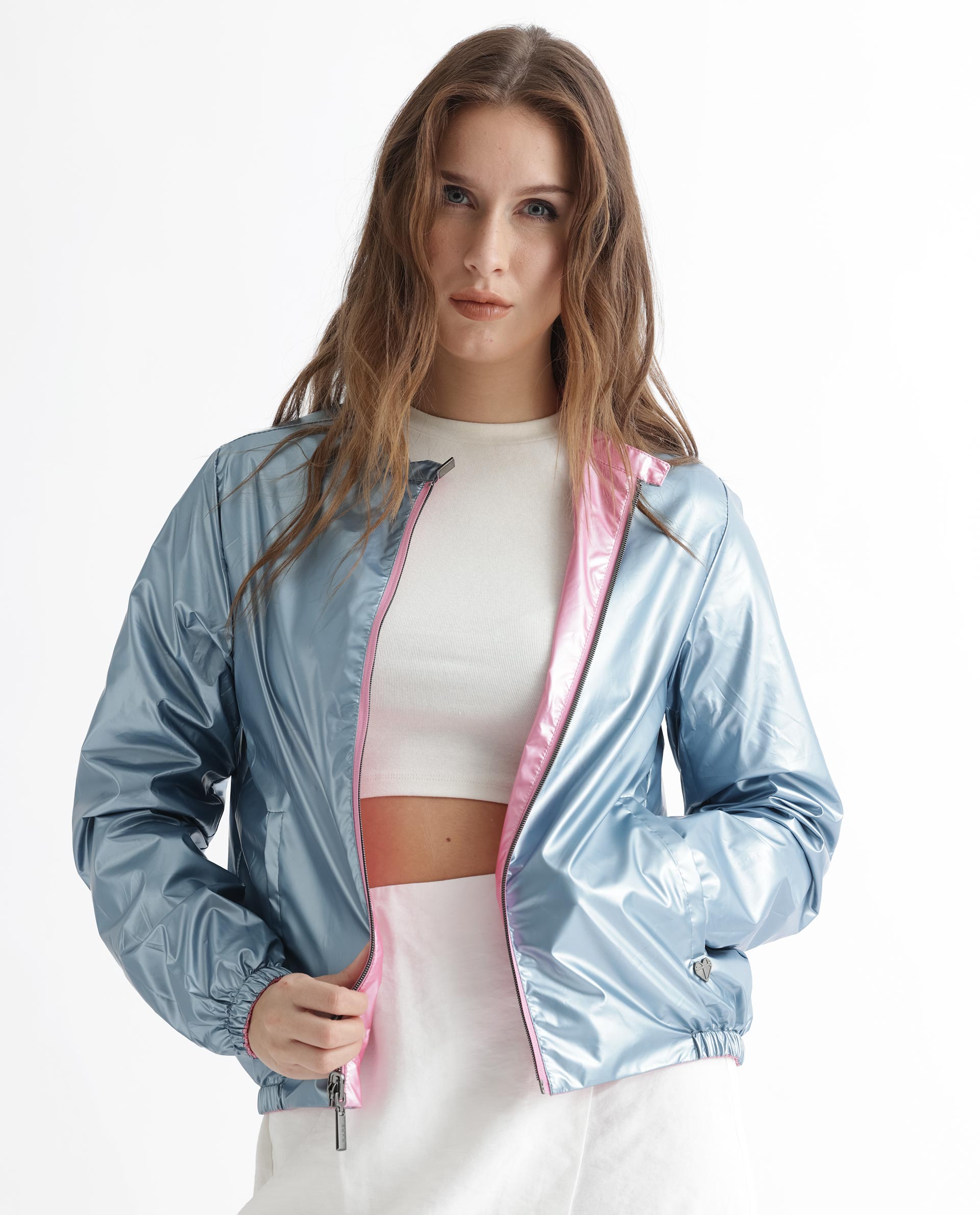 Rareism Women's Charlotte Pink Polyester Mandarin Collar Plain Regular Fit Jacket