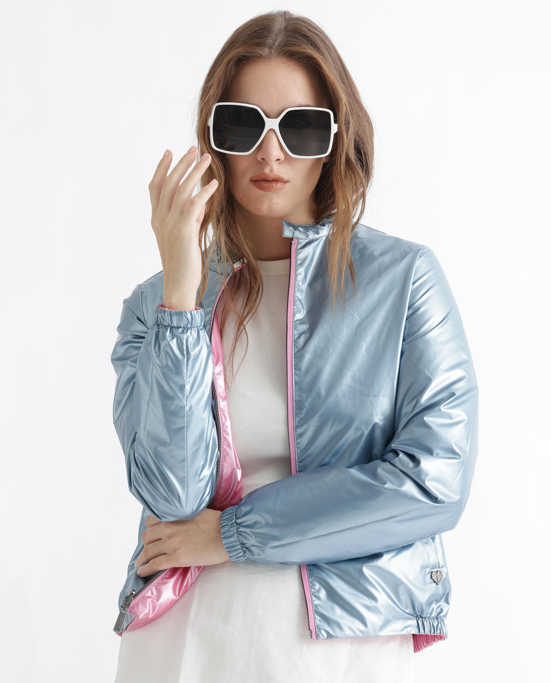 Rareism Women's Charlotte Pink Polyester Mandarin Collar Plain Regular Fit Jacket