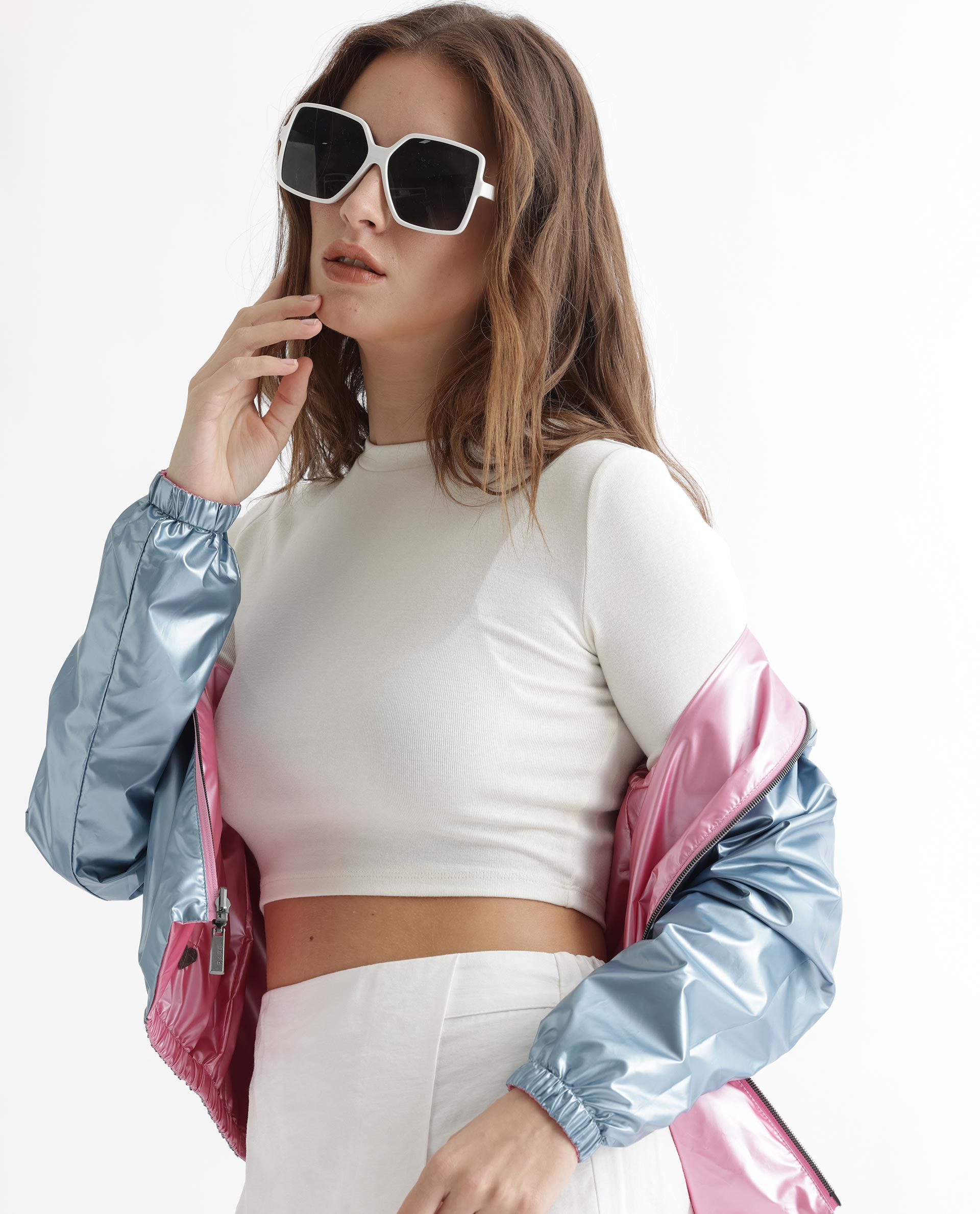Rareism Women's Charlotte Pink Polyester Mandarin Collar Plain Regular Fit Jacket