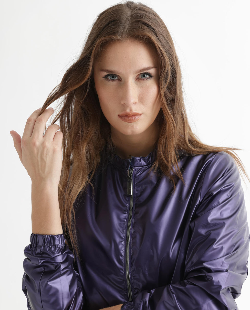 Rareism Women's Charlotte Purple Polyester Mandarin Collar Plain Regular Fit Jacket