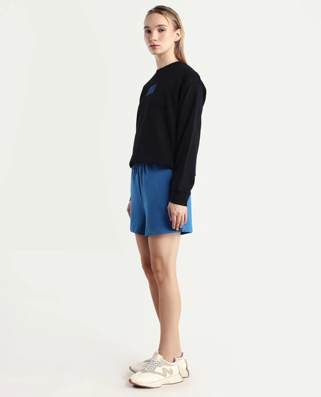 Rareism Women's Medium Weight Terry 290 Gsm Cotton Blend Plain Mini Relaxed Fit Shorts