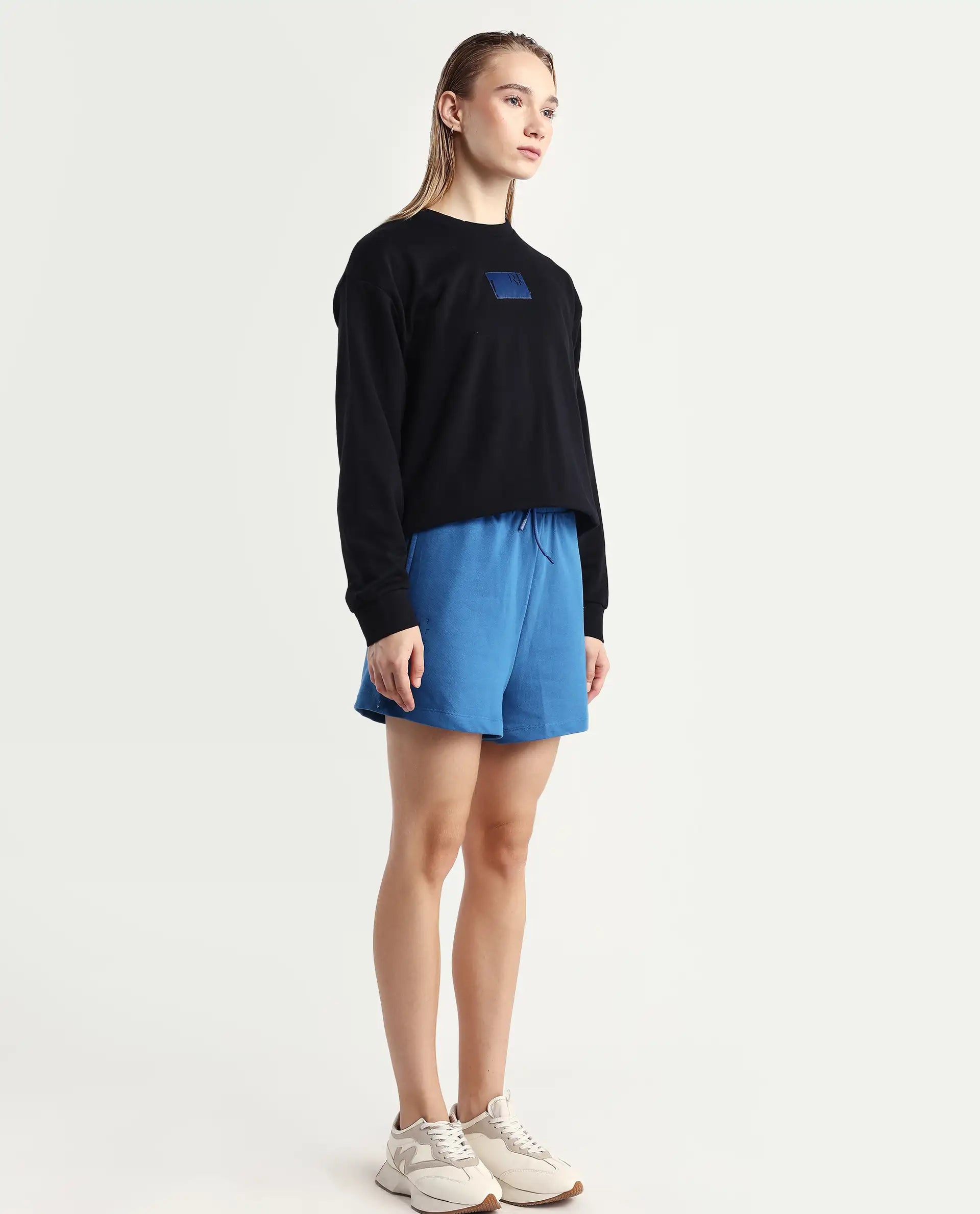 Rareism Women's Medium Weight Terry 290 Gsm Cotton Blend Plain Mini Relaxed Fit Shorts