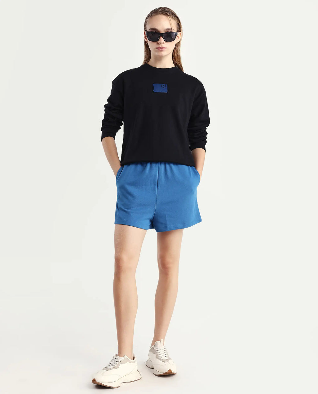 Rareism Women's Medium Weight Terry 290 Gsm Cotton Blend Plain Mini Relaxed Fit Shorts