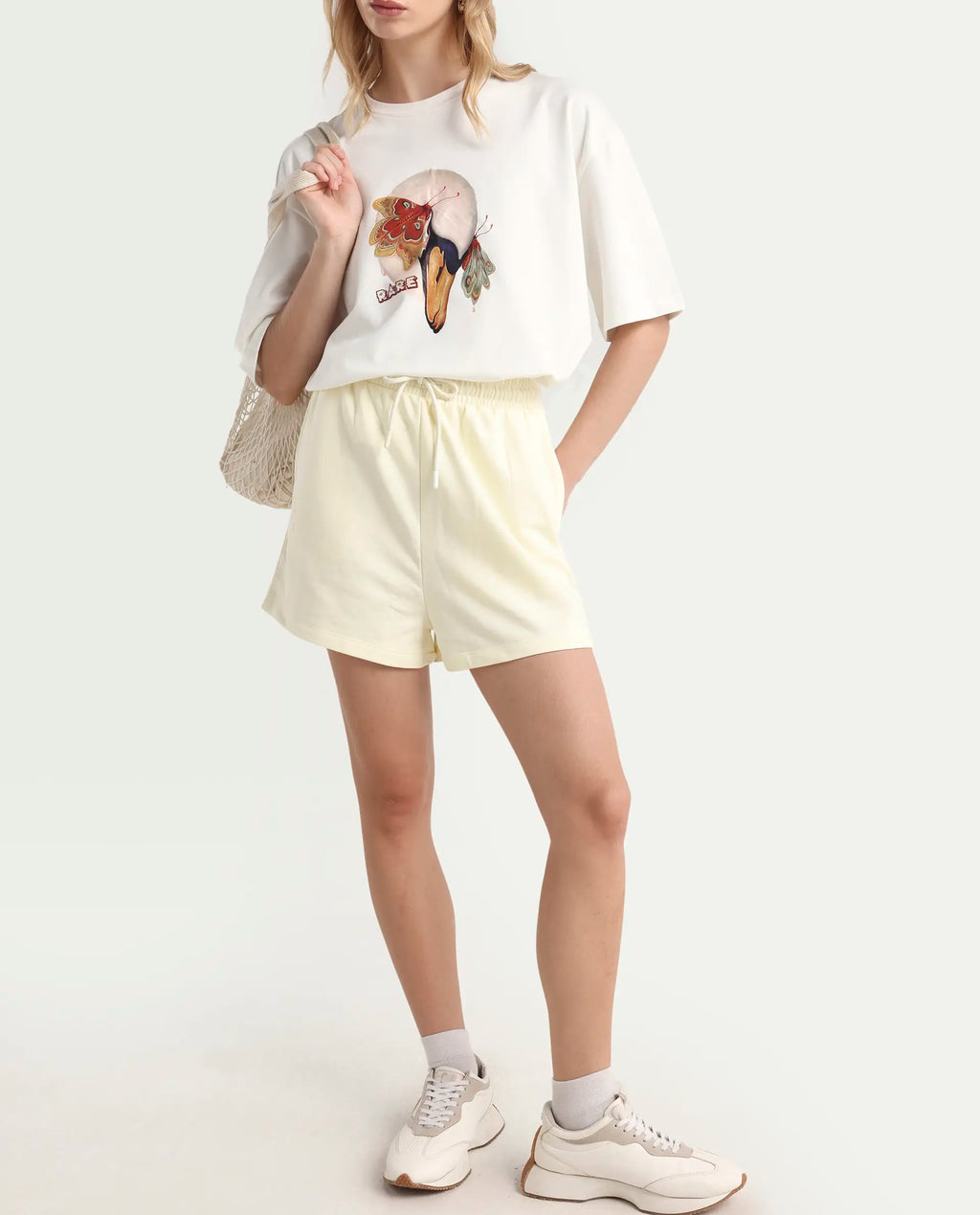 Rareism Women's Medium Weight Terry 290 Gsm Cotton Blend Plain Mini Relaxed Fit Shorts