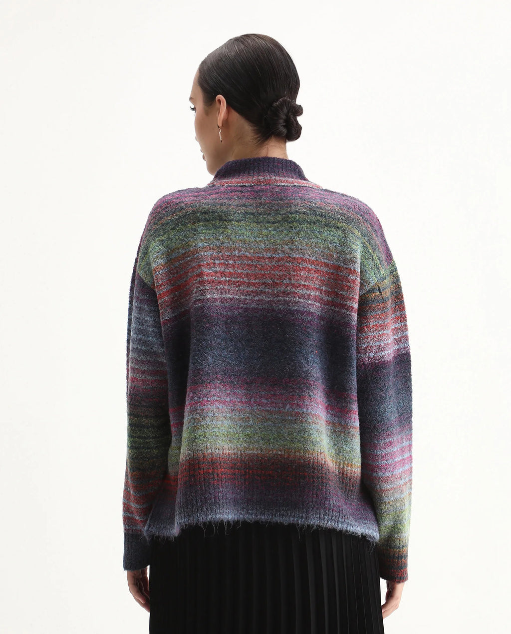 Rareism Women's Claudian Multi Acrylic Blend High Neck Relaxed Fit Ombre Sweater