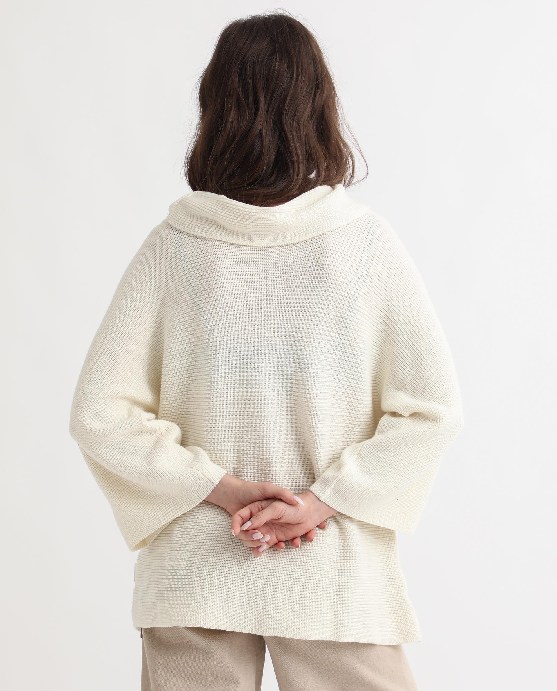 Rareism Women's Cleo Offwhite Cowl Neck Plain Relaxed Fit Sweater