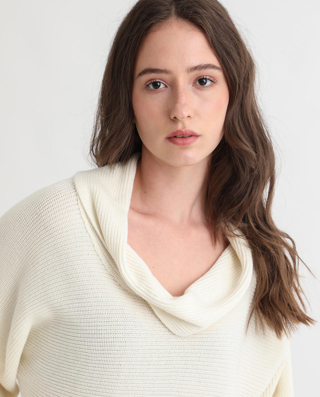 Rareism Women's Cleo Offwhite Cowl Neck Plain Relaxed Fit Sweater