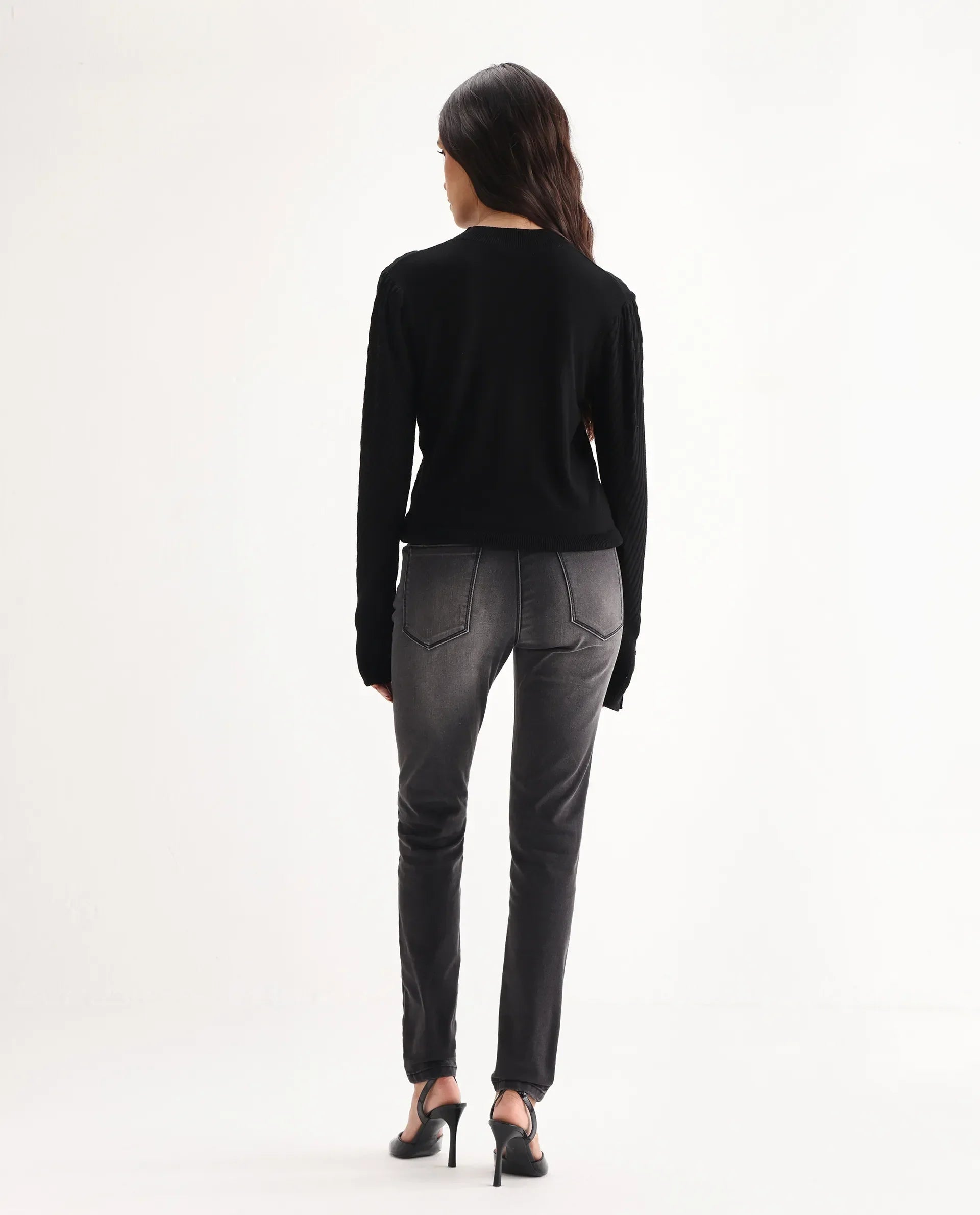 Rareism Women's Clipper Grey Cotton Blend Plain Ankle Length Slim Fit Jeans
