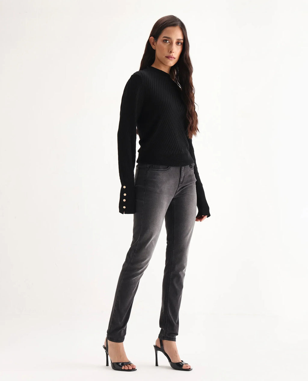 Rareism Women's Clipper Grey Cotton Blend Plain Ankle Length Slim Fit Jeans