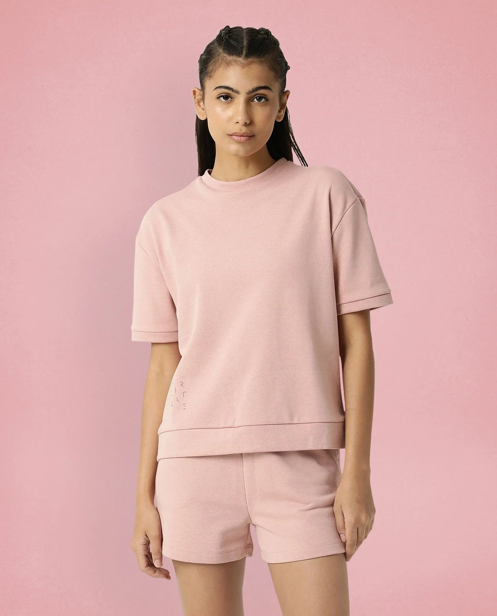 Rareism Women's Medium Weight Terry 290 Gsm Cotton Crew Neck Plain Relaxed Fit Sweat Tee