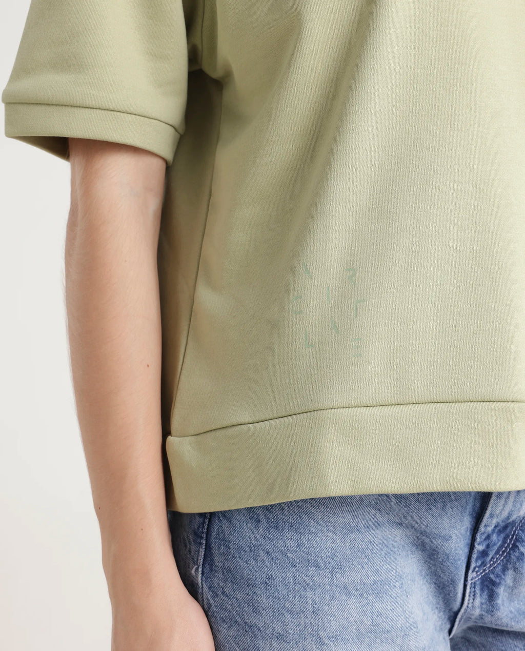 Rareism Women's Medium Weight Terry 290 Gsm Cotton Crew Neck Plain Relaxed Fit Sweat Tee