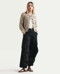 Rareism Women's Colema Black Cotton Plain Ankle Length Relaxed Fit Trouser
