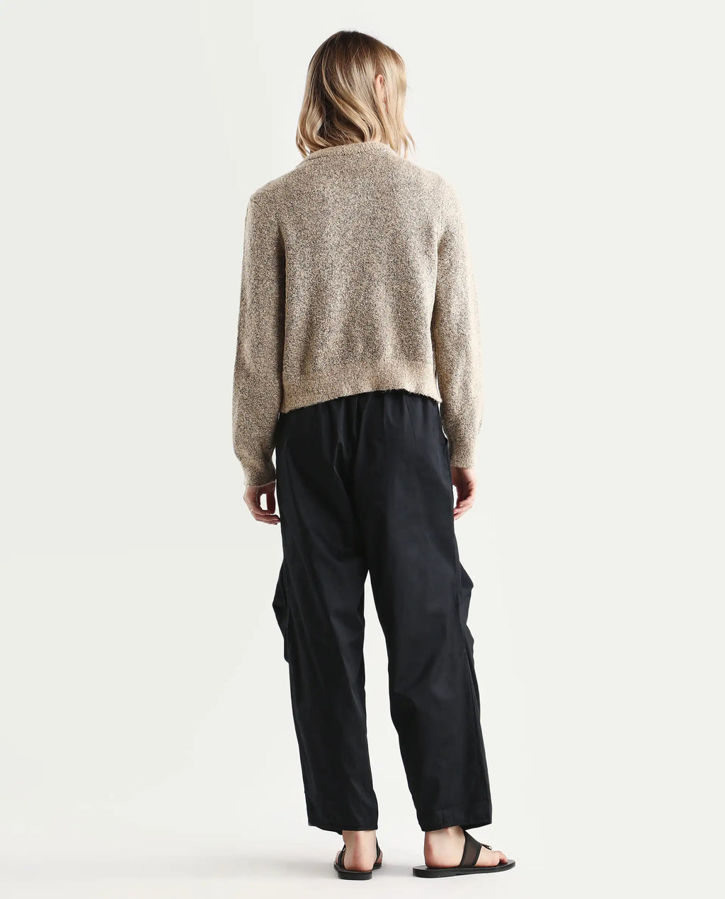 Rareism Women's Colema Black Cotton Plain Ankle Length Relaxed Fit Trouser