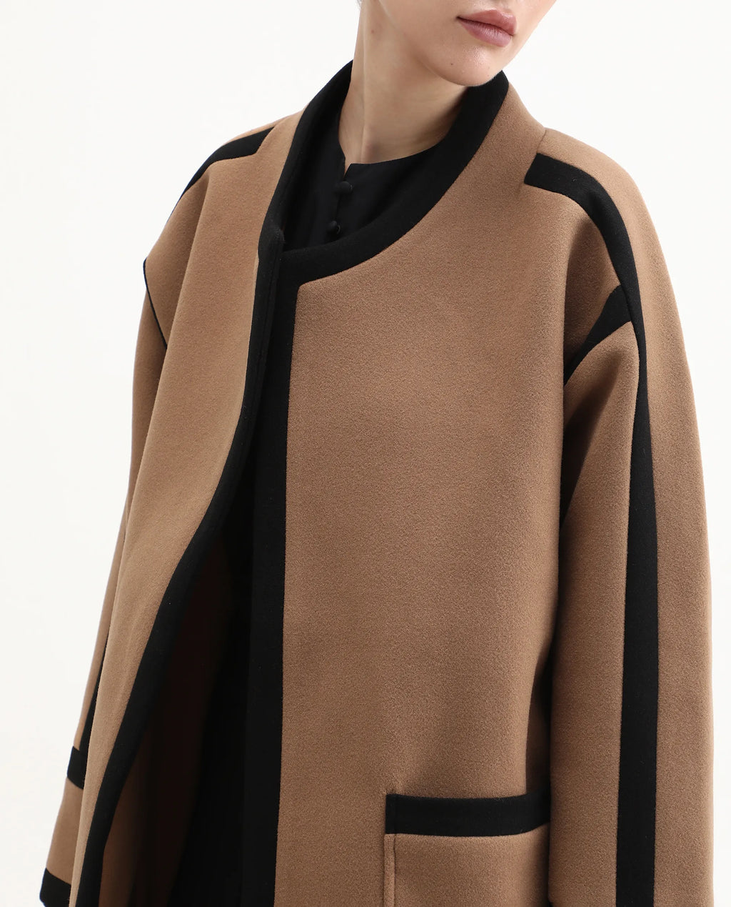 Rareism Women's Contra Tan Polyester Crew Neck Regular Fit Plain Jacket