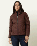 Rareism Women's Cora Maroon Polyester High Neck Plain Regular Fit Jacket