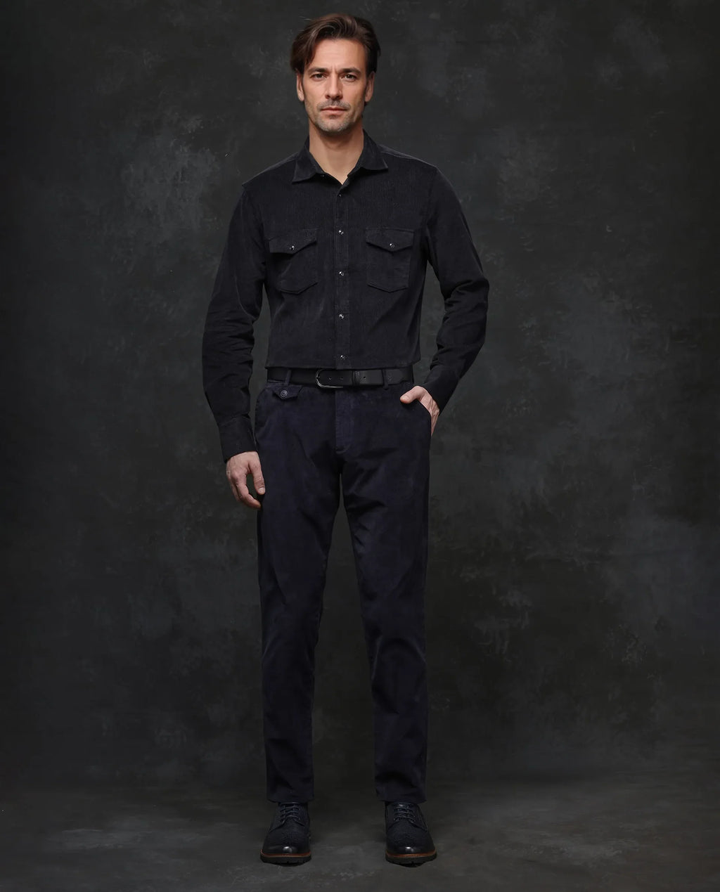 Rare Rabbit Men's Cordin-2 Black Cotton Plain Regular Fit Full Sleeve Collared Shirt