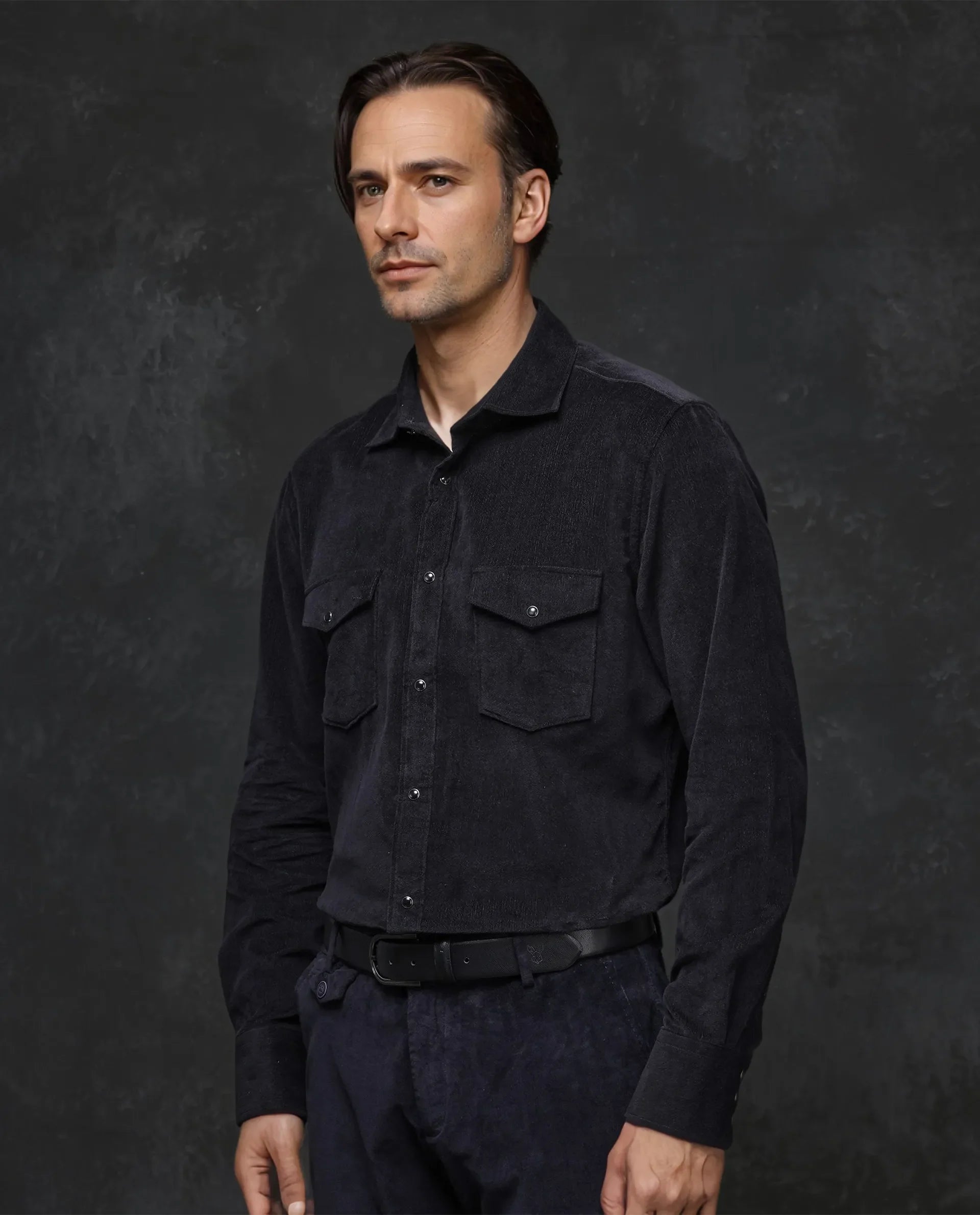 Rare Rabbit Men's Cordin-2 Black Cotton Plain Regular Fit Full Sleeve Collared Shirt