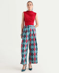 Rareism Women's Creman Multi Polyester Blend Geometric Print Ankle Length Wide Trouser