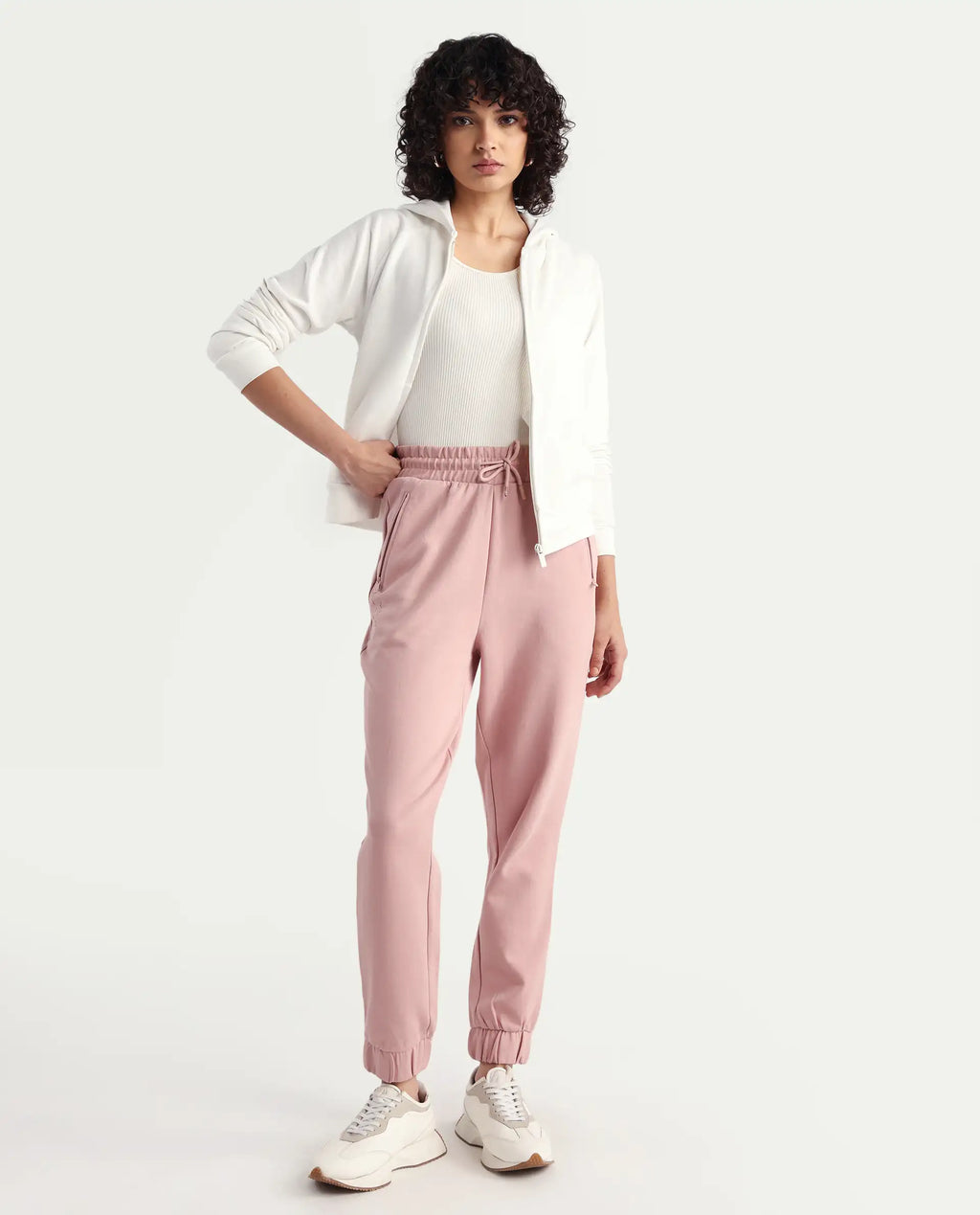 Rareism Women's Heavy Weight Interlock 340 Gsm Cotton Blend Plain Ankle Length Relaxed Fit Track Pant