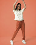 Rareism Women's Heavy Weight Interlock 340 Gsm Cotton Blend Plain Ankle Length Relaxed Fit Track Pant