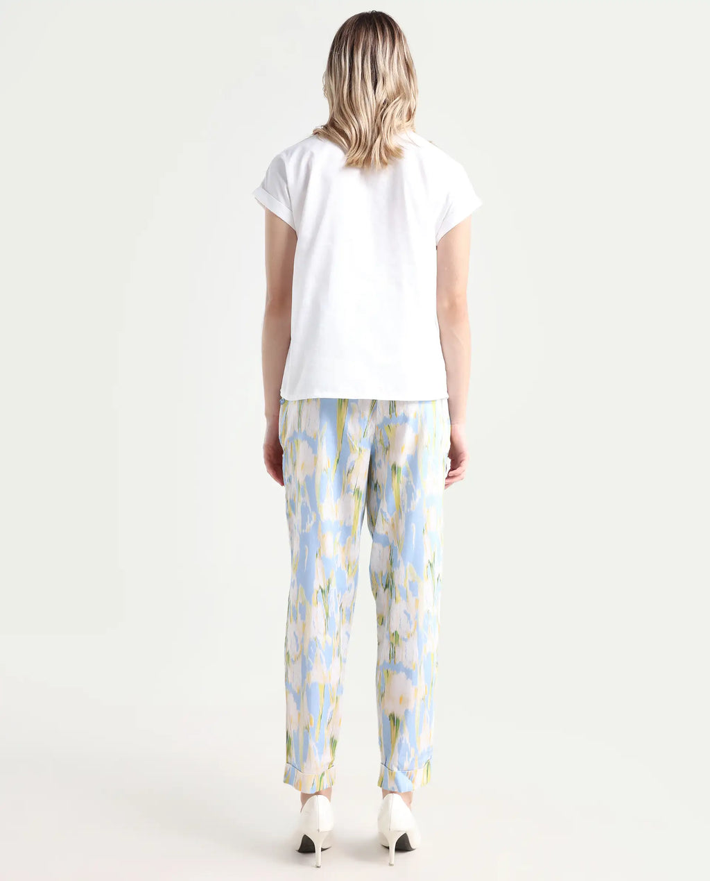 Rareism Women's Cult Green Cotton Abstract Print Ankle Length Slim Fit Trouser
