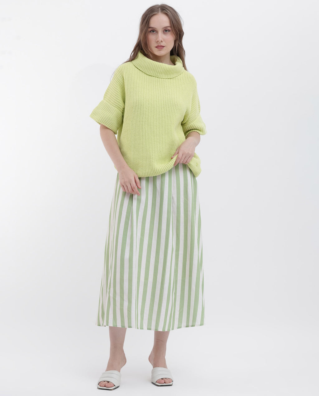 Rareism Women's Daffy 1 Flouroscent Yellow Cotton High Neck Plain Relaxed Fit Sweater