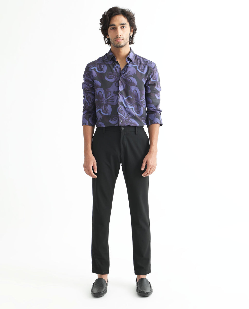 Rare Rabbit Men's Daize Purple Viscose Floral Print Regular Fit Full Sleeve Collared Shirt