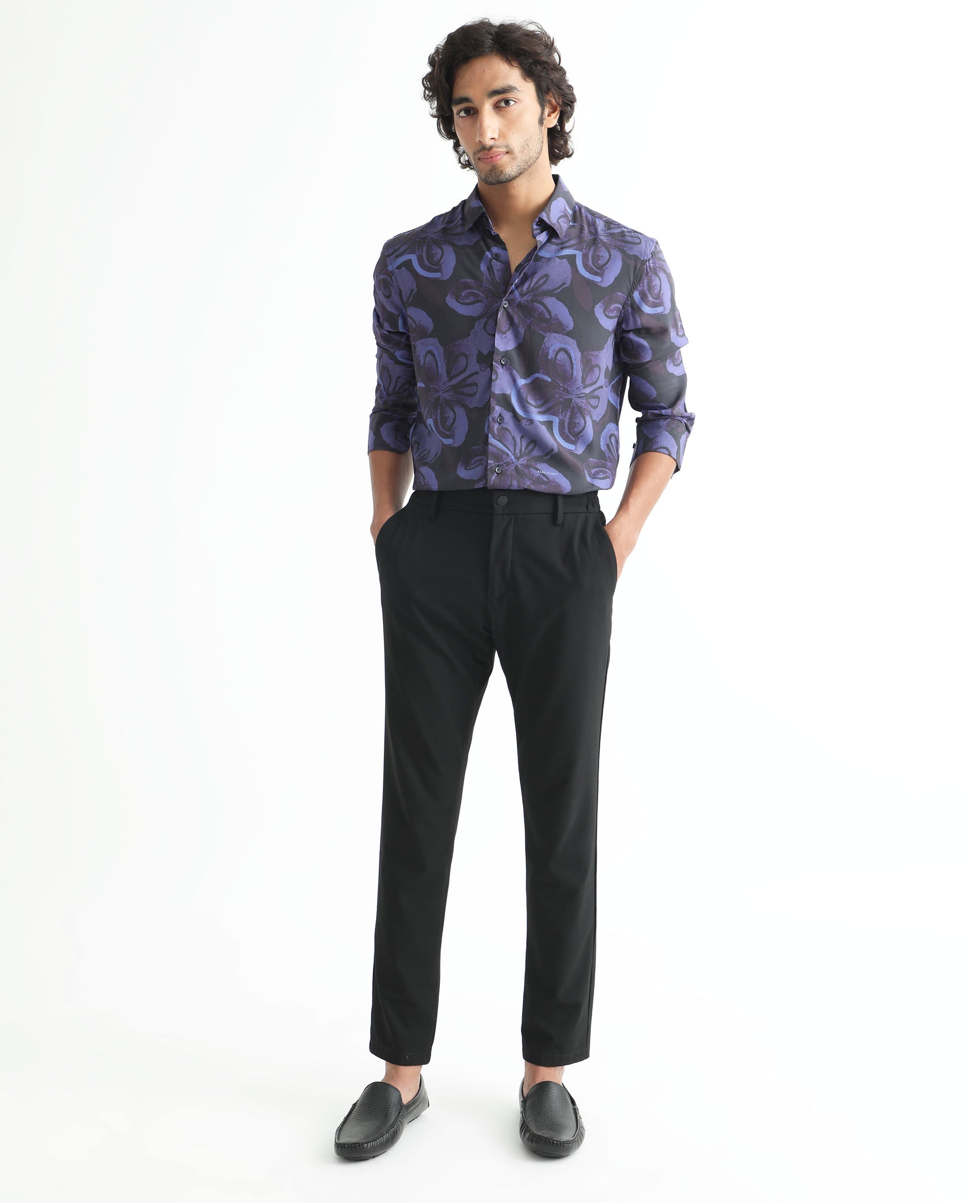 Rare Rabbit Men's Daize Purple Viscose Floral Print Regular Fit Full Sleeve Collared Shirt