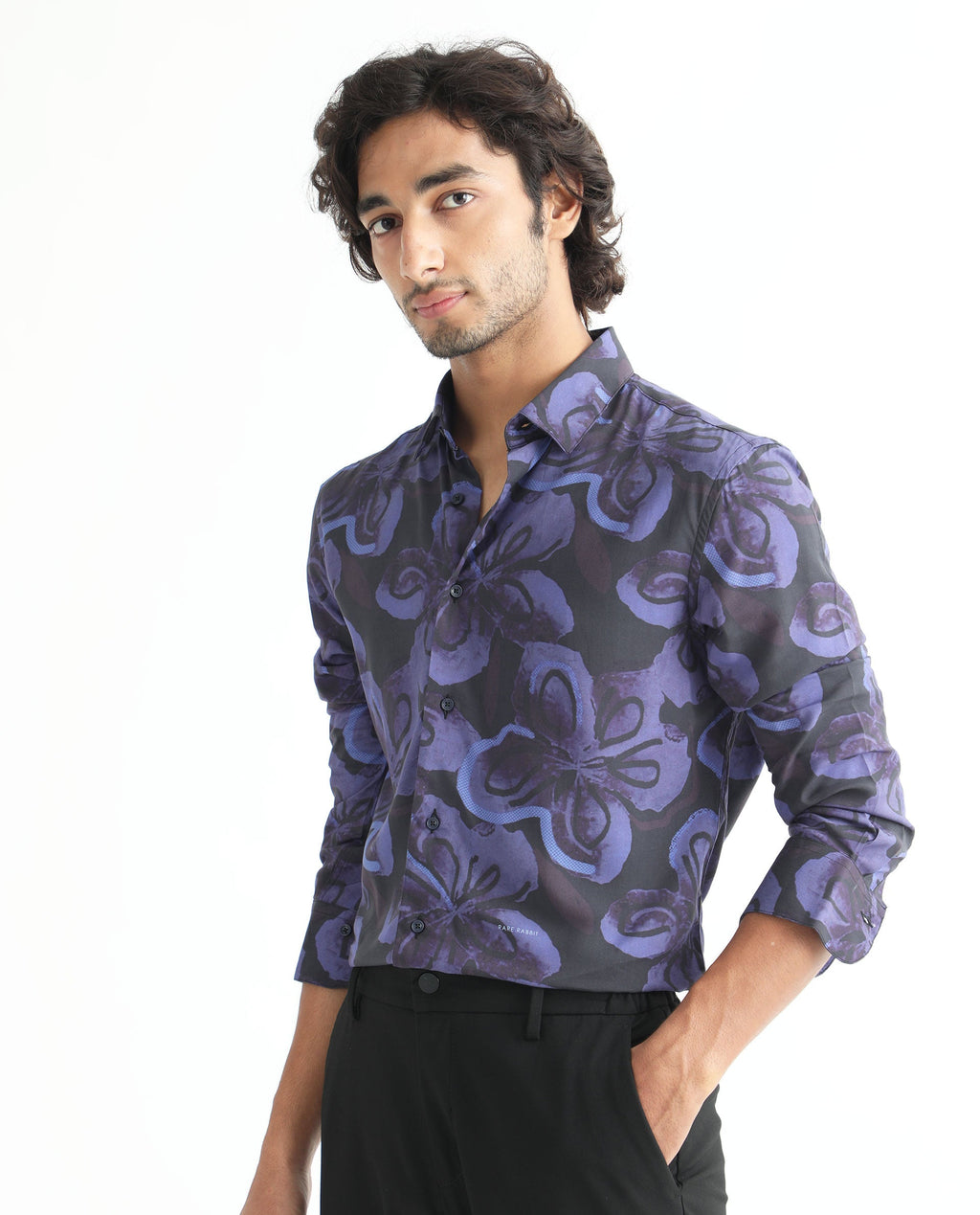 Rare Rabbit Men's Daize Purple Viscose Floral Print Regular Fit Full Sleeve Collared Shirt