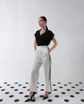Rareism Women's Dales Beige Polyester Polka Print Ankle Length Tailored Trouser