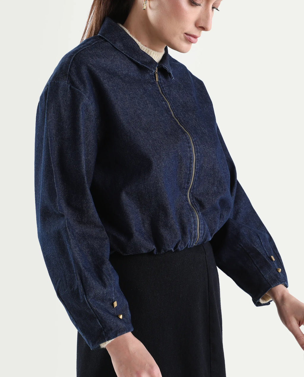 Rareism Women's Denjac Dark Blue Cotton Full Sleeve Regular Fit Plain Jacket