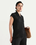 Rareism Women's Deone Black Polyester Blend V-Neck Plain Extended Sleeves Regular Fit Top