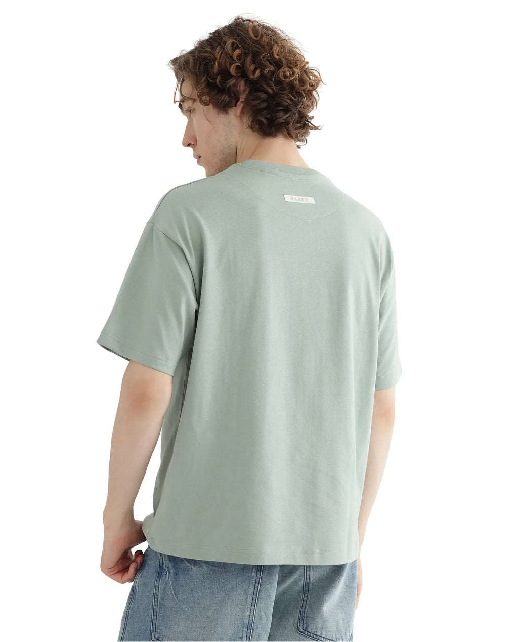 Rare Rabbit Men's Deus Dusky Green Cotton Hd Print Boxy Fit Half Sleeve Crew Neck T-Shirt