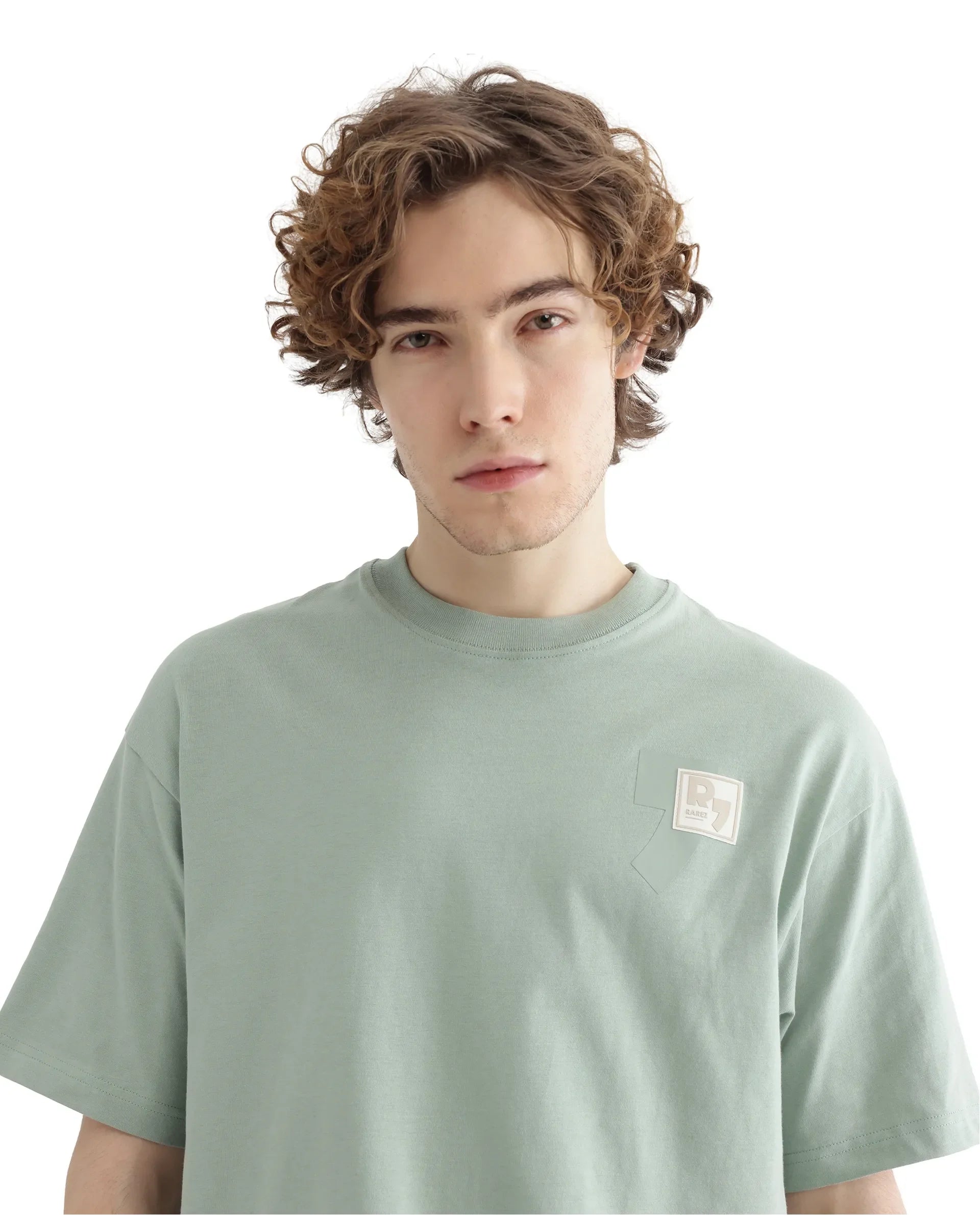 Rare Rabbit Men's Deus Dusky Green Cotton Hd Print Boxy Fit Half Sleeve Crew Neck T-Shirt