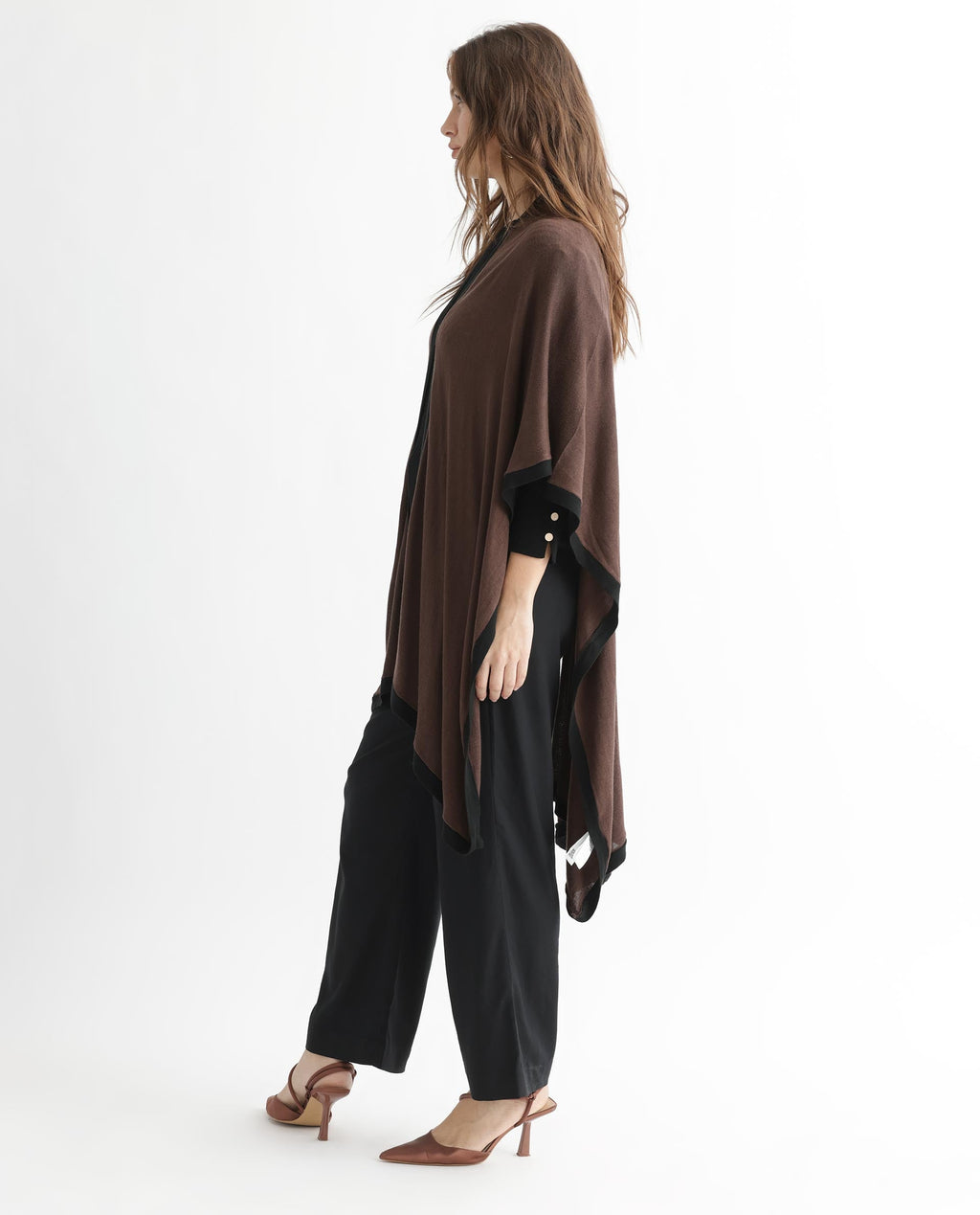Rareism Women's Display Brown Viscose Collarless Plain Cape Sleeve Relaxed Fit Sweater