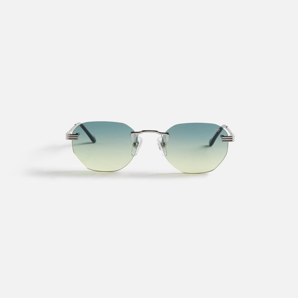 Vintage Frames Detroit Player Drill Mount 24Kt Sunglasses - White Gold / Green / Yellow