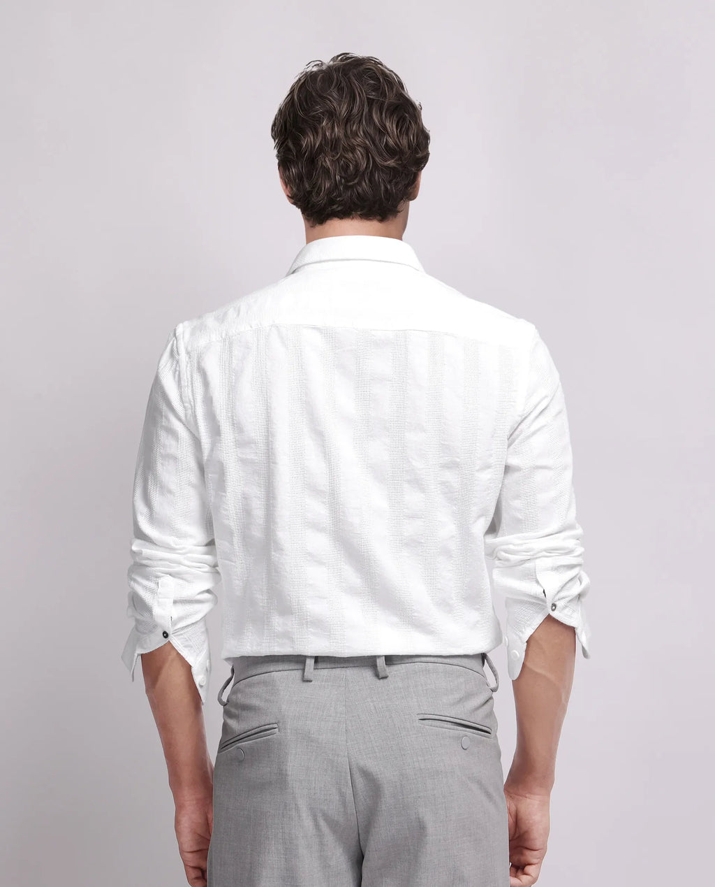 Rare Rabbit Men's Dobbiz White Cotton Striped Print Regular Fit Full Sleeve Collared Shirt