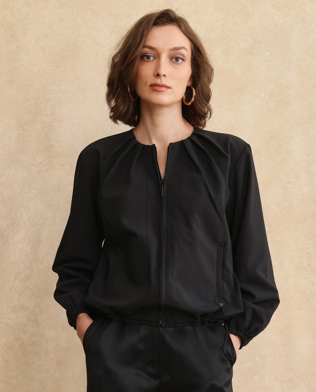 Rareism Women's Dockly Black Crew Neck Plain Regular Fit Jacket