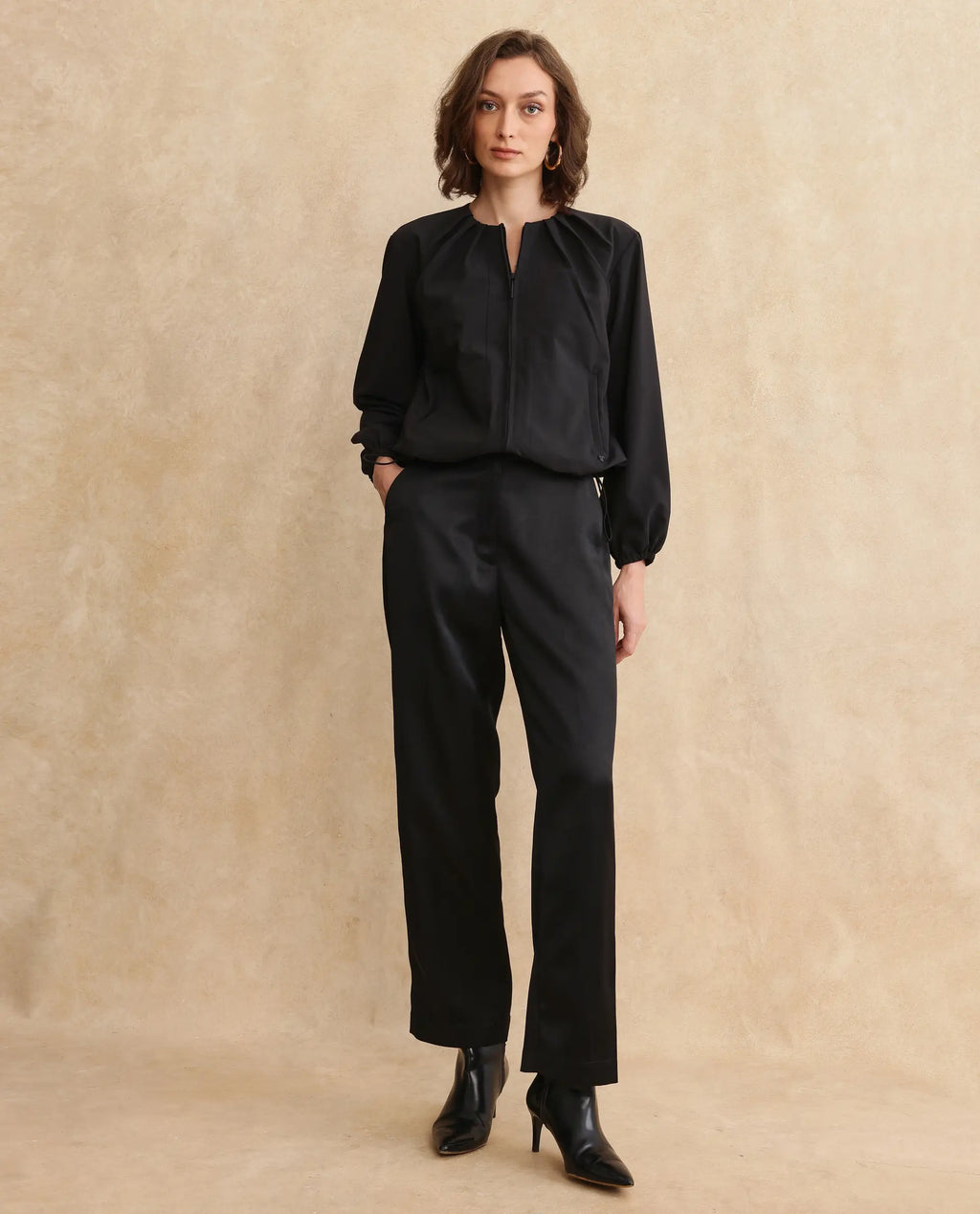 Rareism Women's Dockly Black Crew Neck Plain Regular Fit Jacket