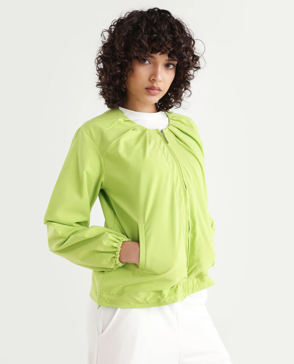 Rareism Women's Dockly Green Round Neck Plain Regular Fit Jacket